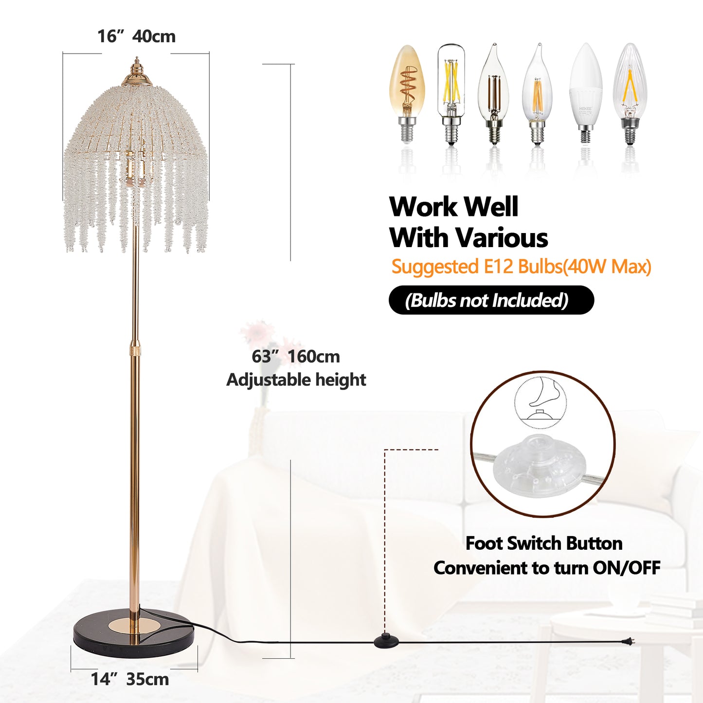 3-Light Gold Waterfall Crystal Floor Lamp - view 6