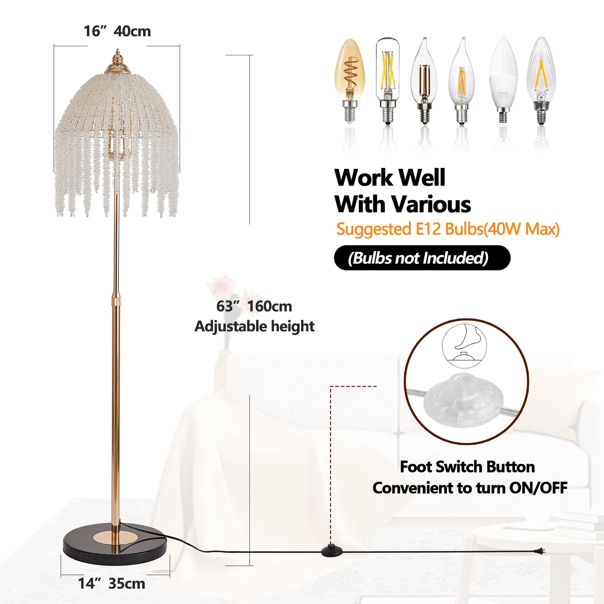 3-Light Gold Waterfall Crystal Floor Lamp - view 6