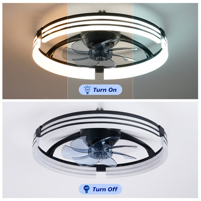 20" Matte Black Flush Mount Ceiling Fan with Dimmable LED - view 7