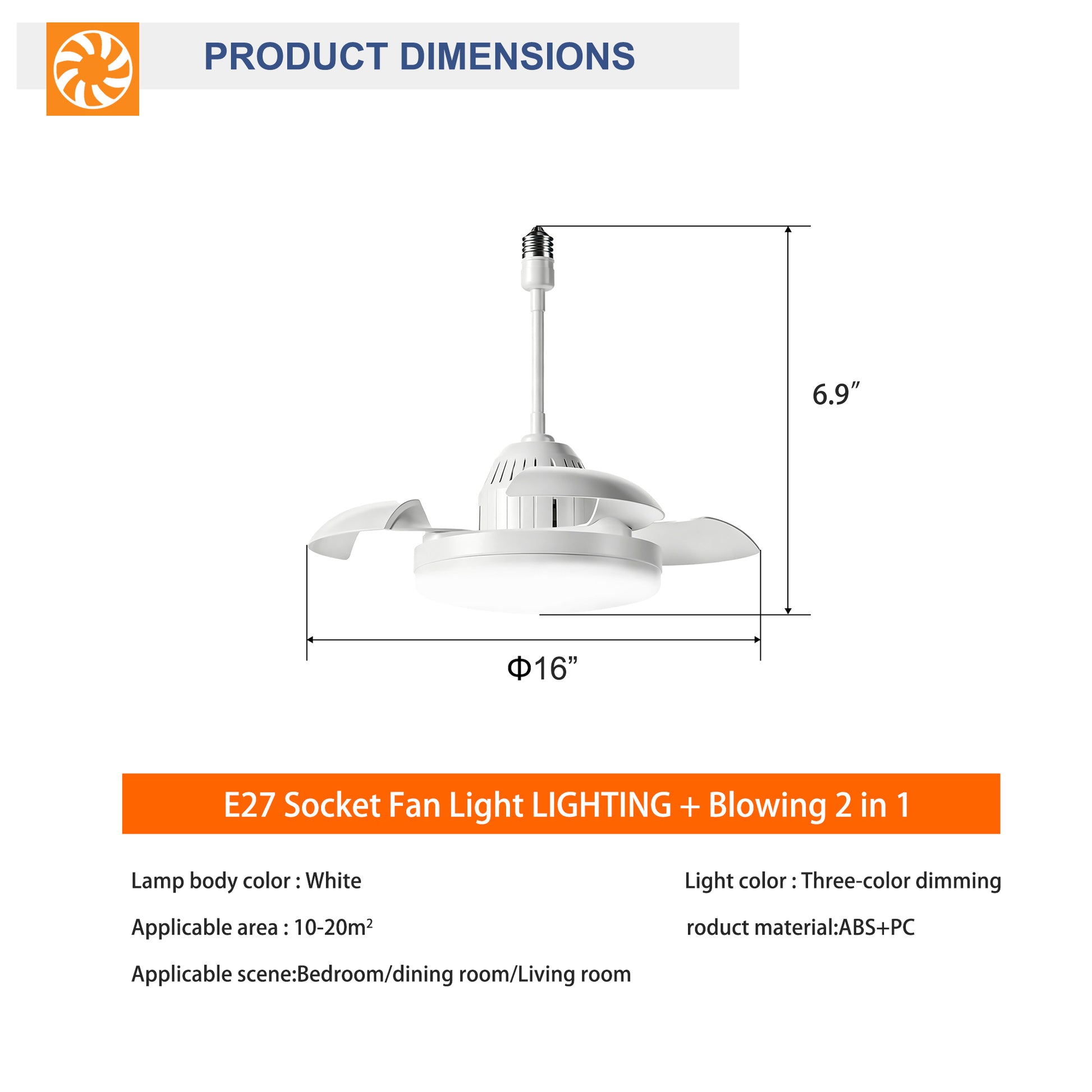 White Retractable Blade Ceiling Fan with Remote - view 2