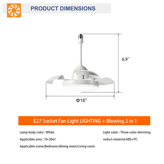 White Retractable Blade Ceiling Fan with Remote - view 2