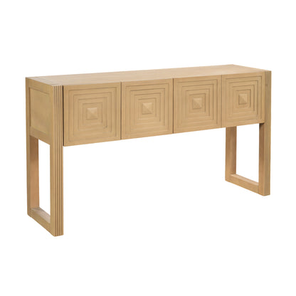 55" Light Brown Geometric Carved Console Table with 3 Drawers