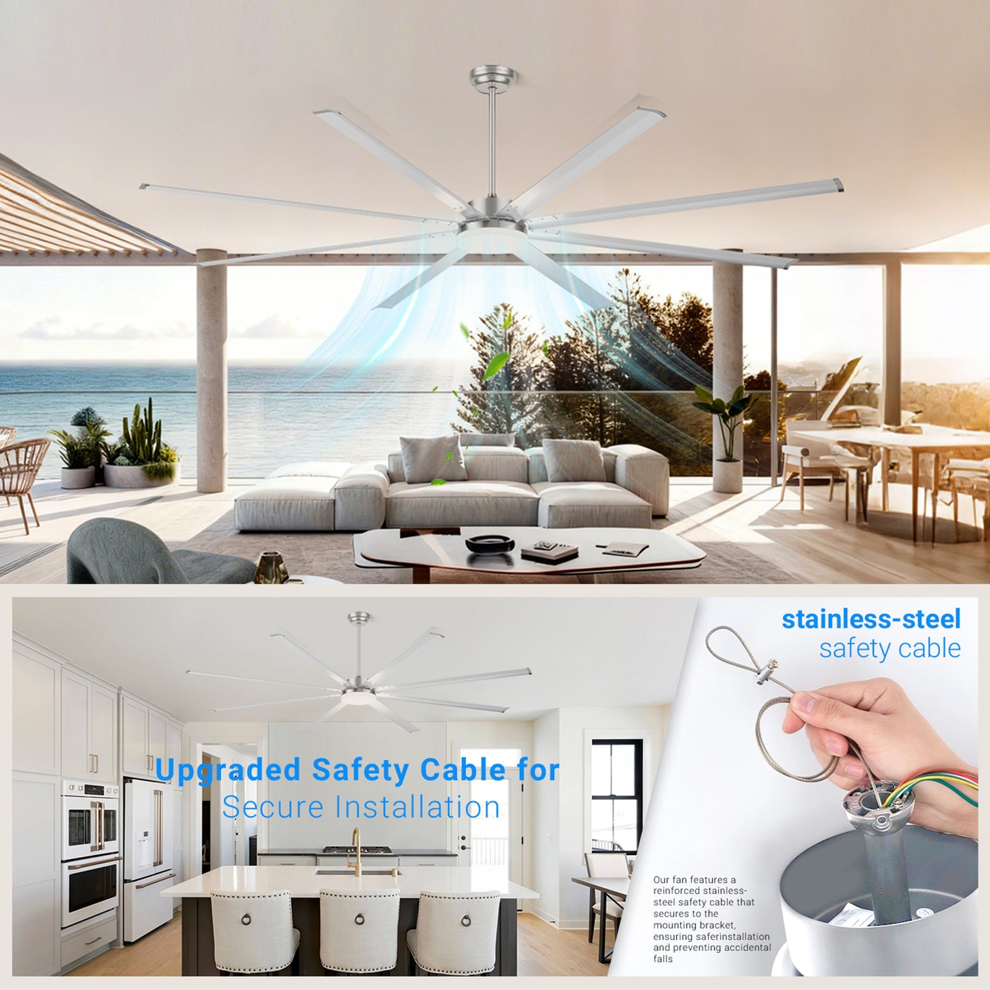 96" Silver Industrial Ceiling Fan with Light & Remote - view 17