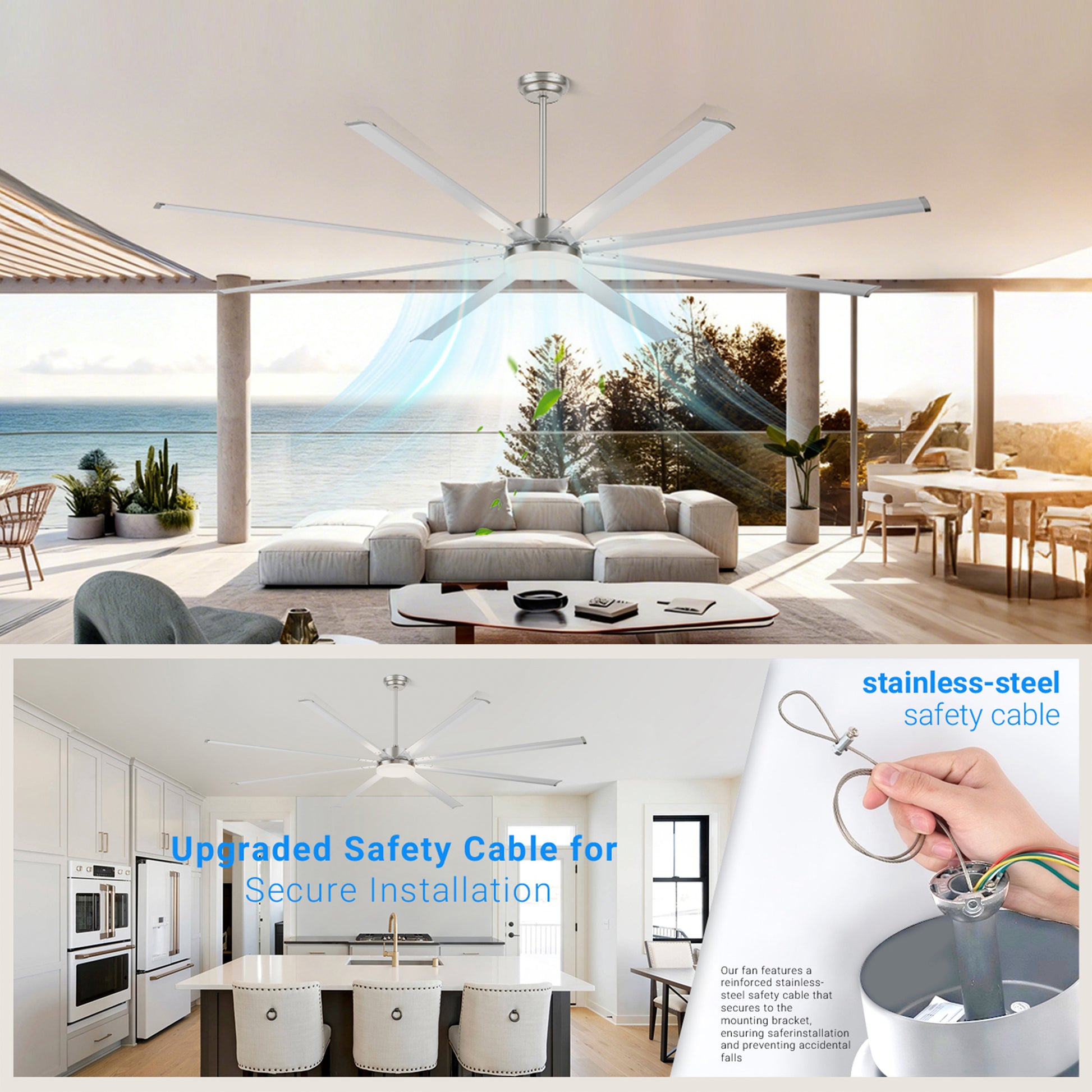 96" Silver Industrial Ceiling Fan with Light & Remote - view 17