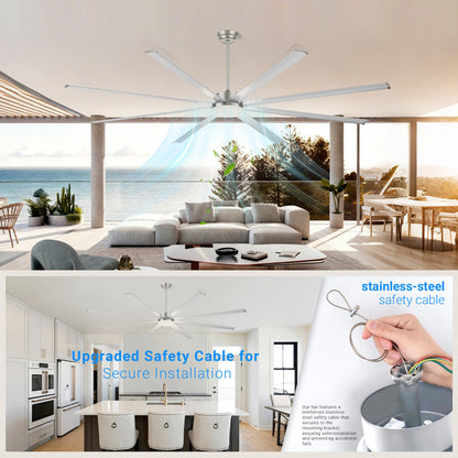 96" Silver Industrial Ceiling Fan with Light & Remote - view 17