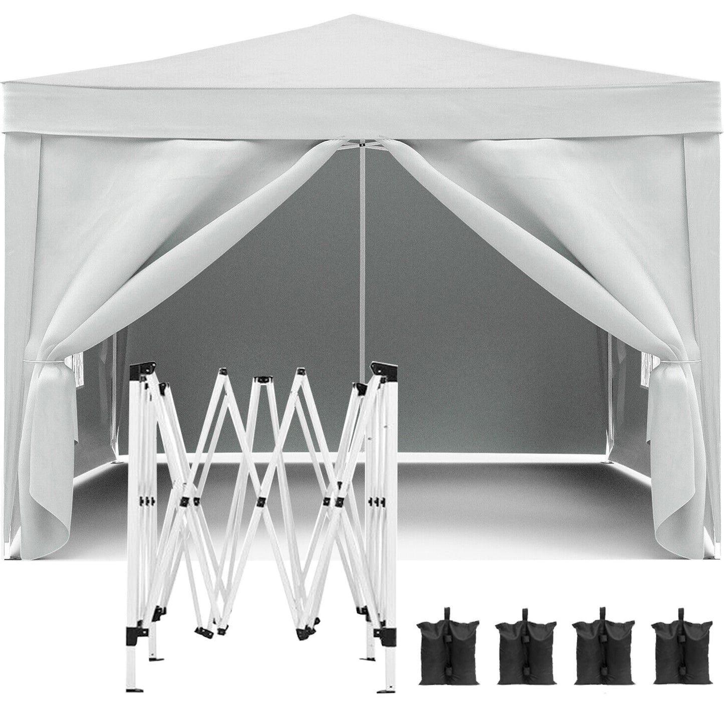 10×10 ft Pop-Up Canopy with UPF 50+ & 4 Removable Sidewalls — White