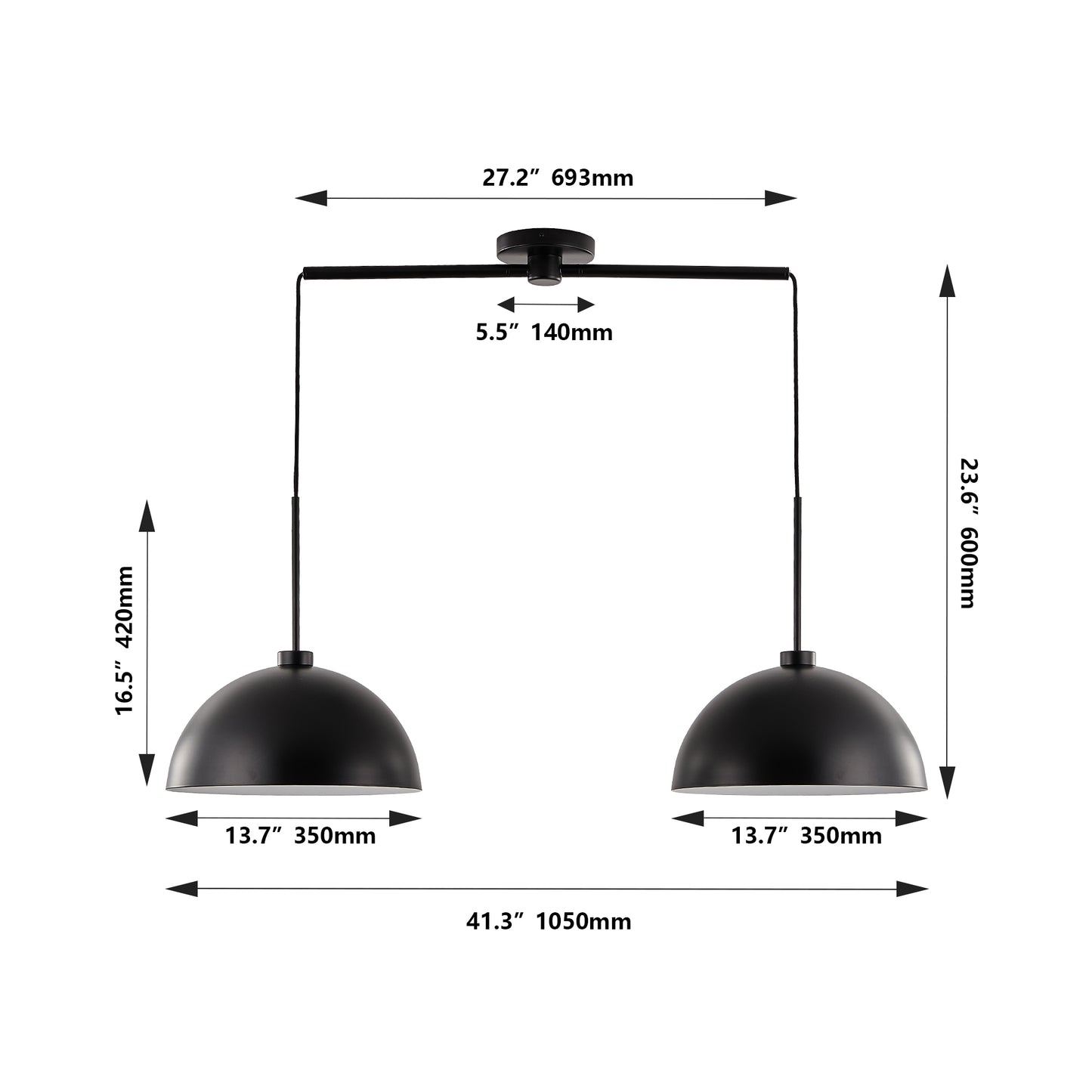 41" Matte Black Industrial Double Pendant Light - view 9