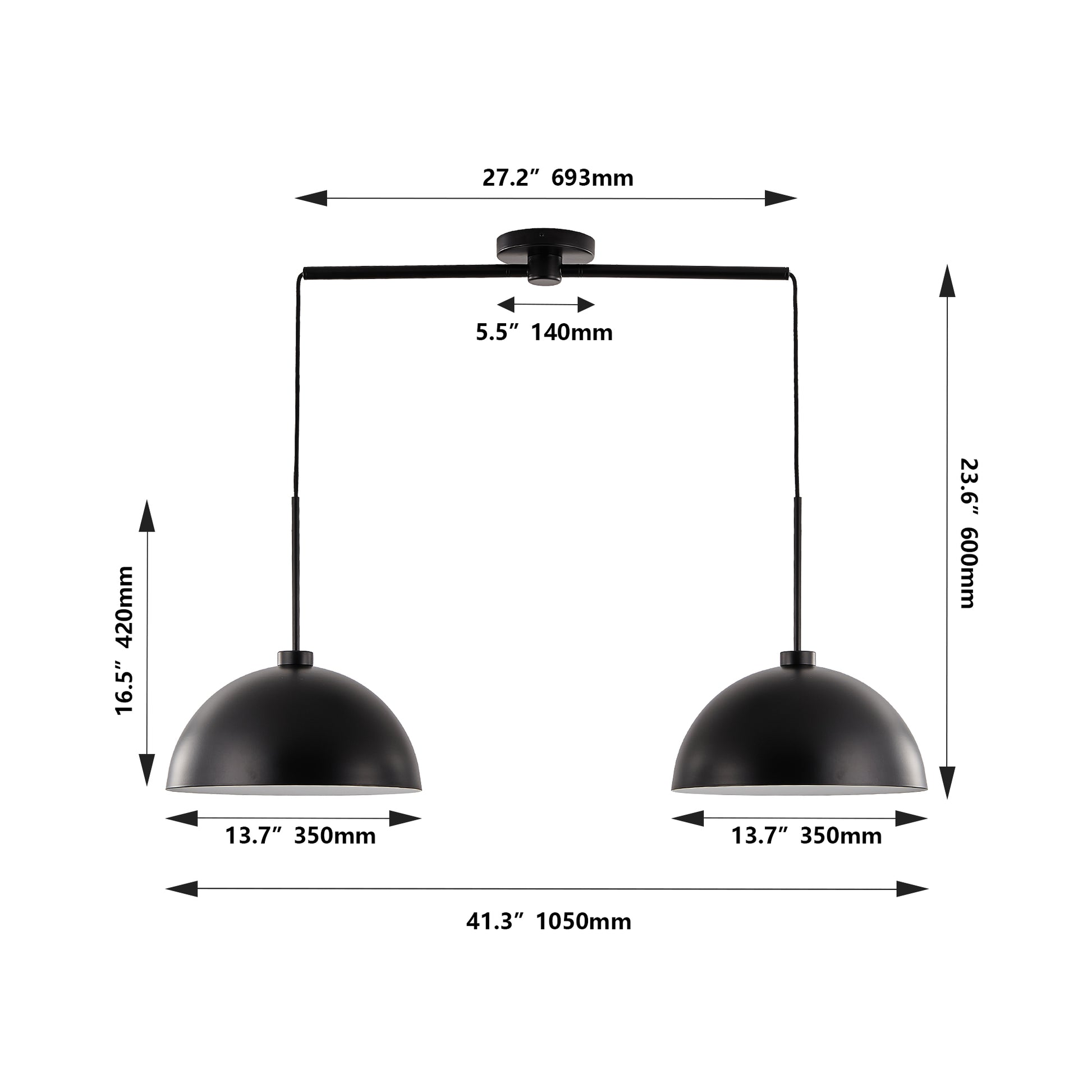 41" Matte Black Industrial Double Pendant Light - view 9