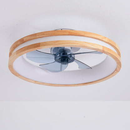 Natural Wood & White Flush Mount Ceiling Fan with Dimmable LED - view 17
