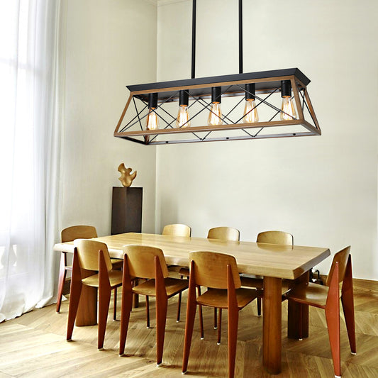 32" 5-Light Walnut Caged Industrial Chandelier - view 2