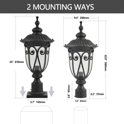 24"H Vintage Black Outdoor Post Light with Bubble Glass - view 10