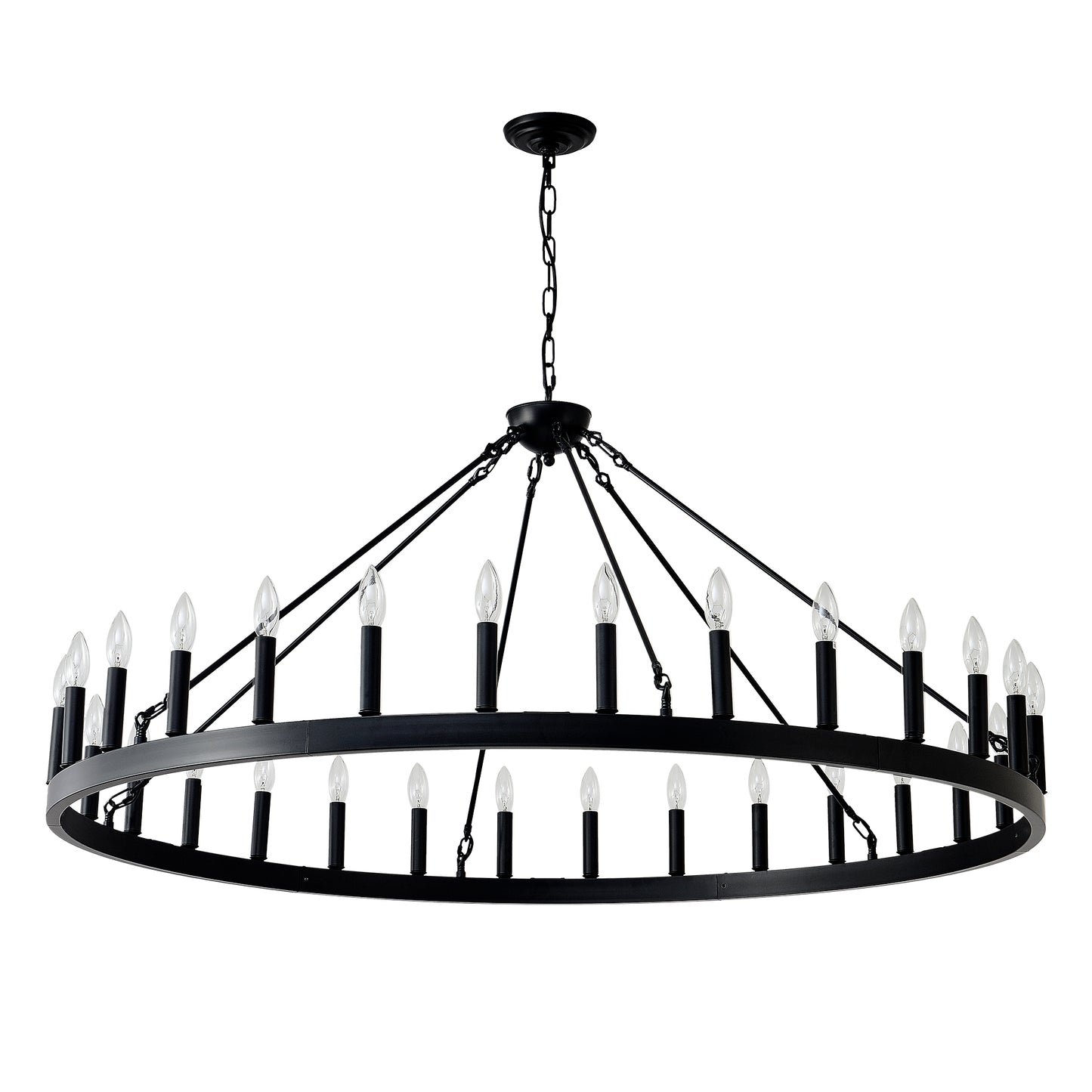 53.15" Matte Black Wagon Wheel Chandelier, 30-Light - view 13