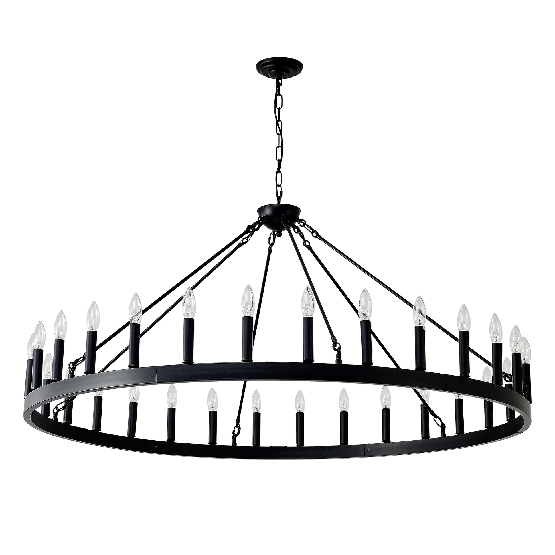 53.15" Matte Black Wagon Wheel Chandelier, 30-Light - view 13