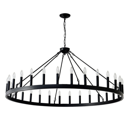 53.15" Matte Black Wagon Wheel Chandelier, 30-Light - view 13