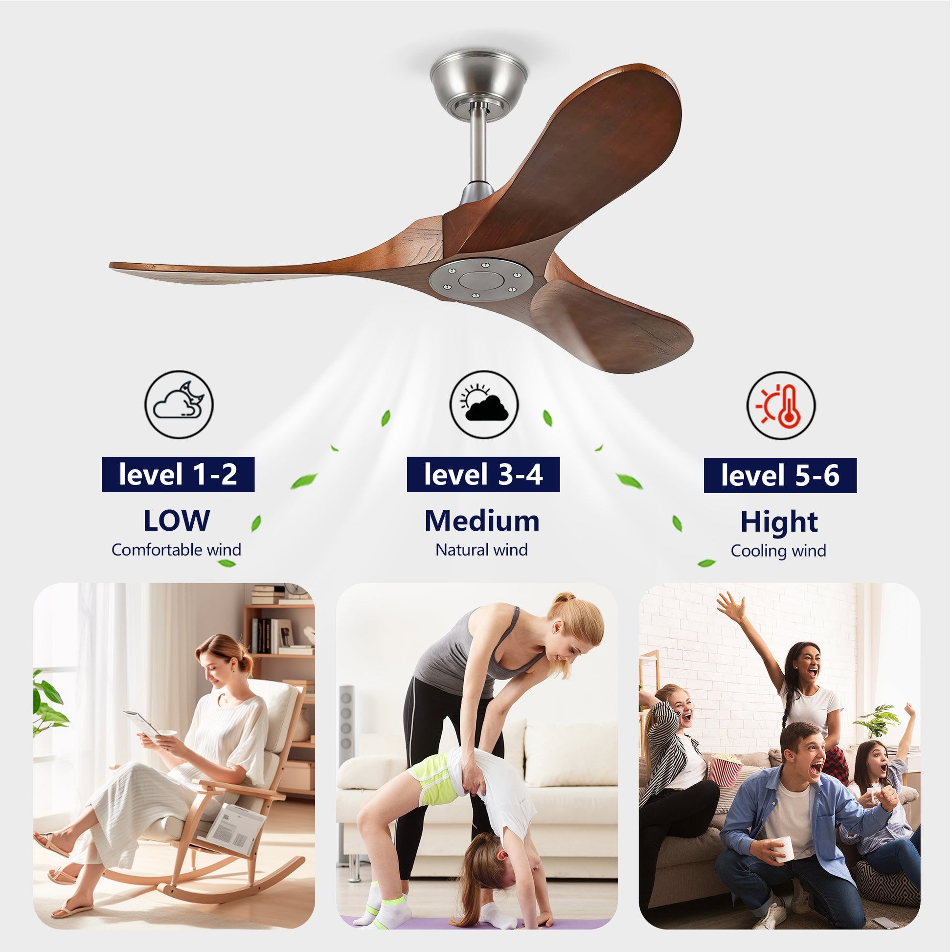 42" Satin Nickel Solid Wood Ceiling Fan with Remote - view 13