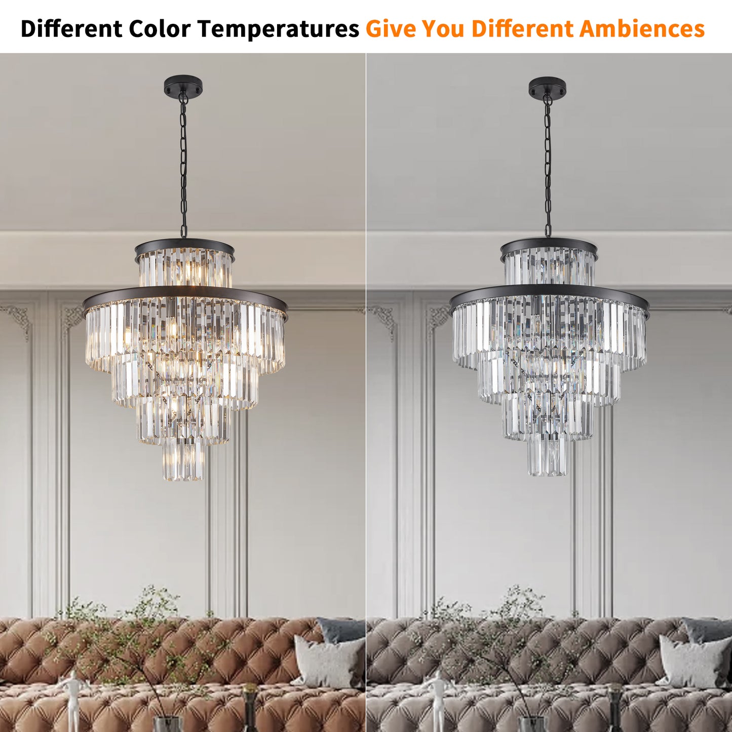 24" 5-Tier Black Crystal Chandelier, 15-Light - view 7