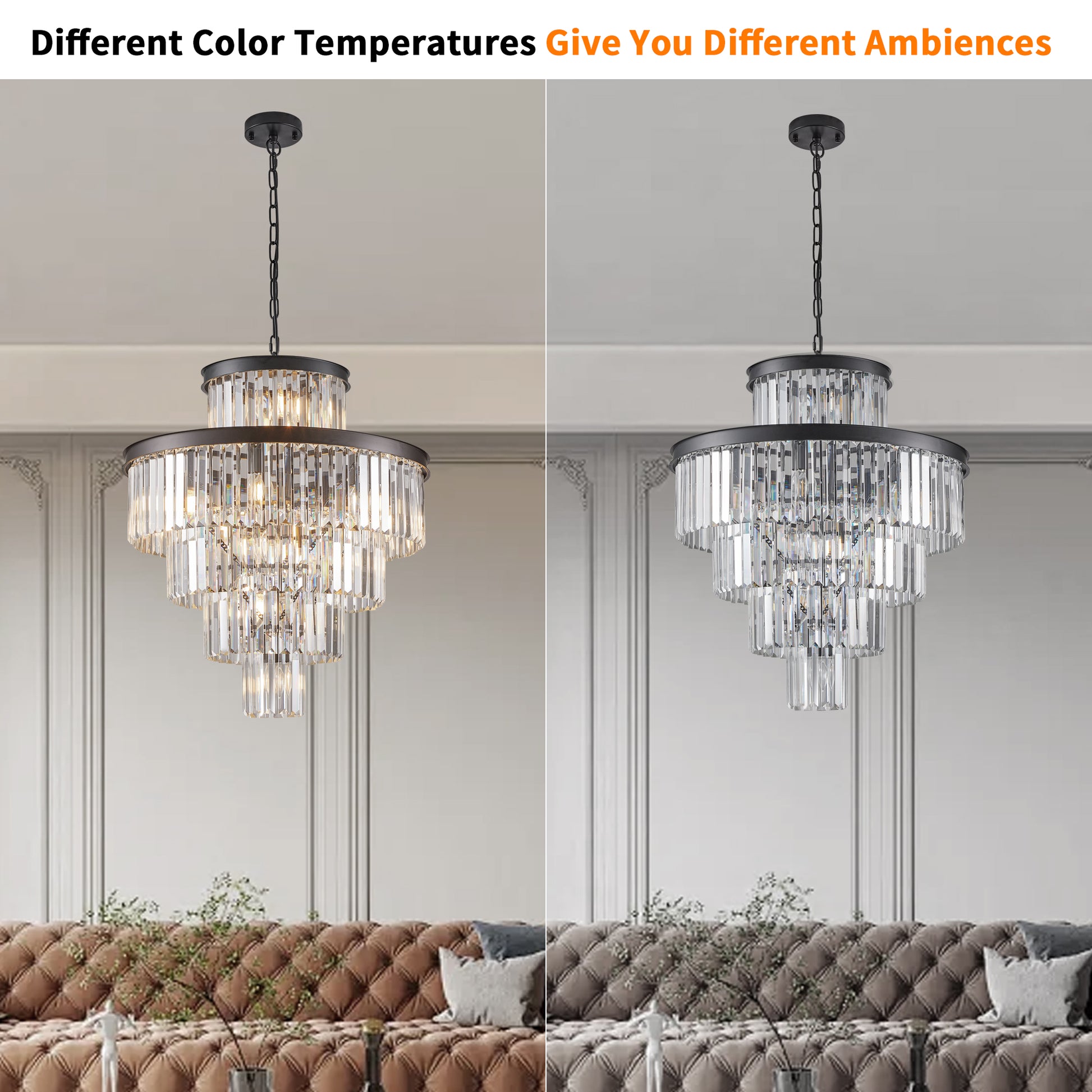 24" 5-Tier Black Crystal Chandelier, 15-Light - view 7