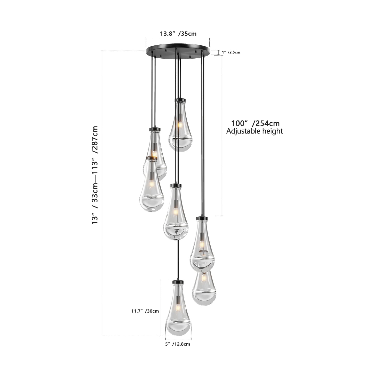 7-Light Black Adjustable Pendant Chandelier - view 10