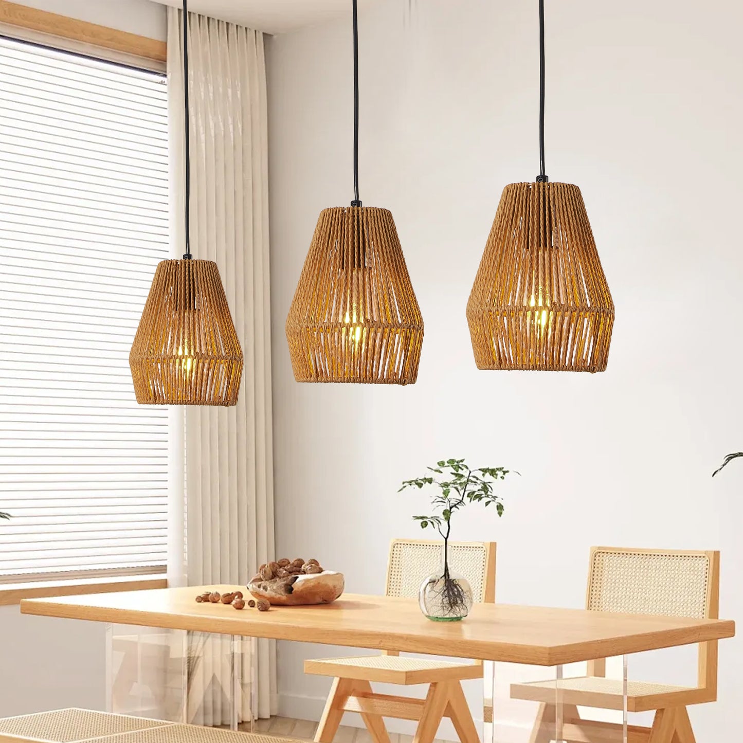 7" Hemp Rope Farmhouse Pendant Light, Set of 3 - view 5