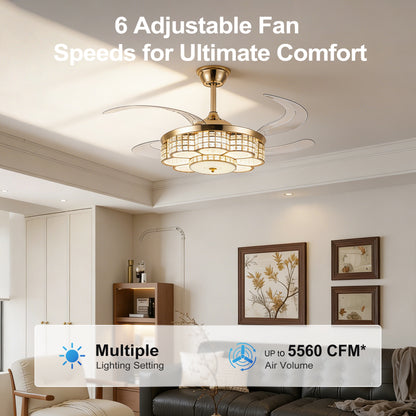 48" Gold Retractable Blade Ceiling Fan with Light & Remote - view 24
