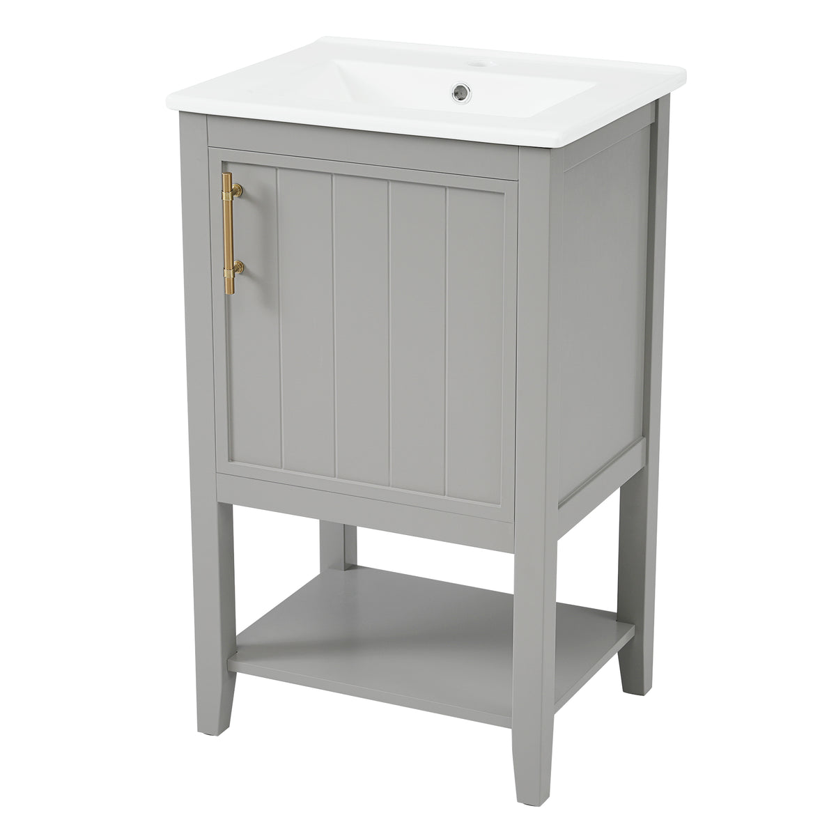 20" Gray Bathroom Vanity with Ceramic Sink and Open Side Shelves