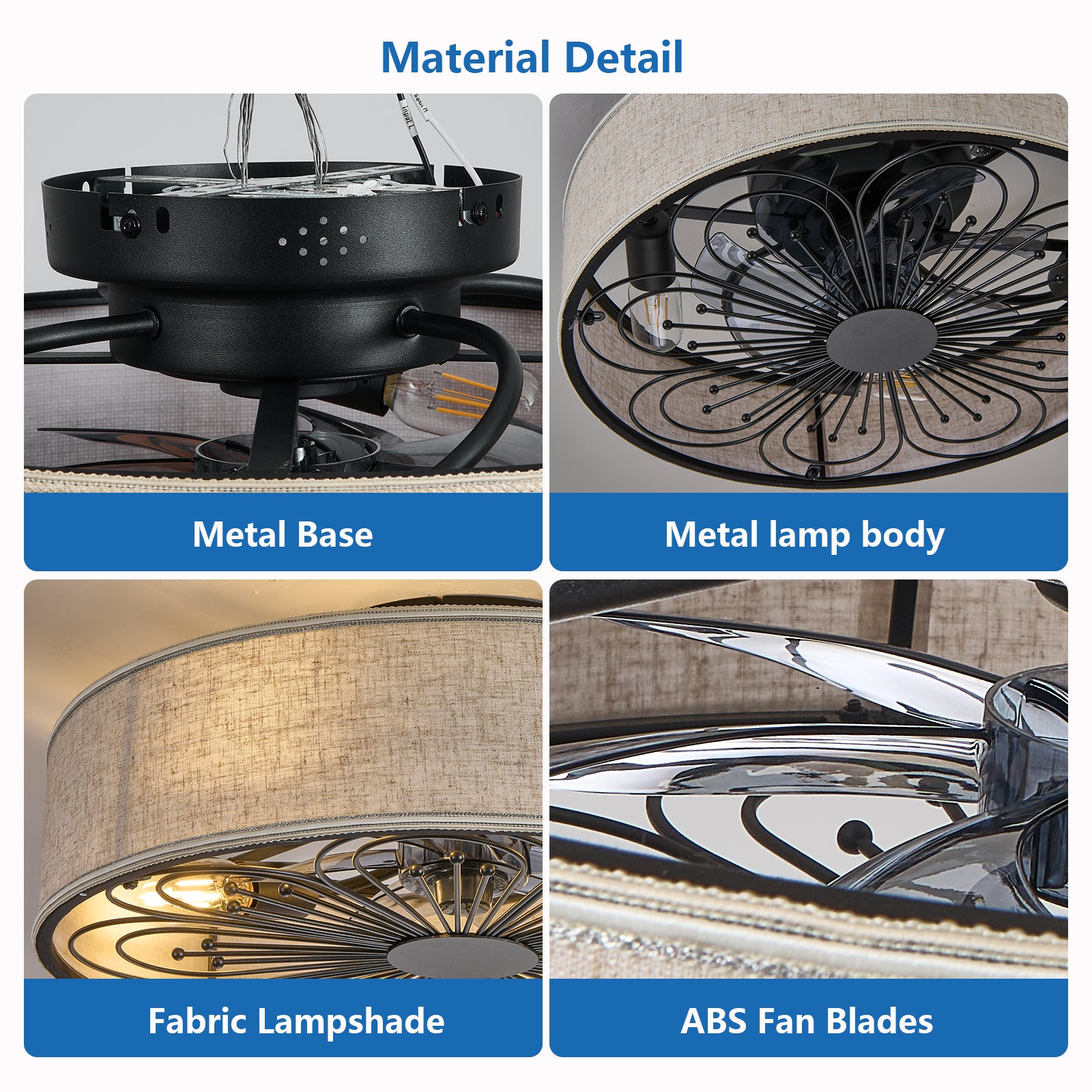 20" Black Caged Farmhouse Ceiling Fan with Remote - view 5