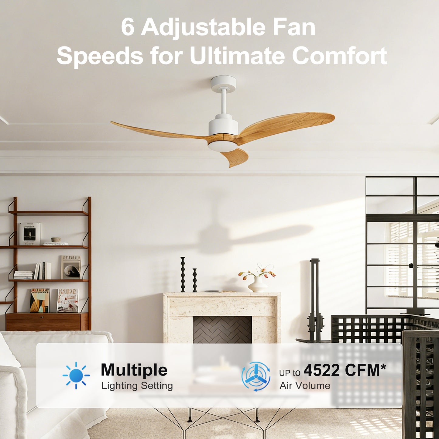 52" White & Natural Wood Ceiling Fan with Dimmable LED - view 15