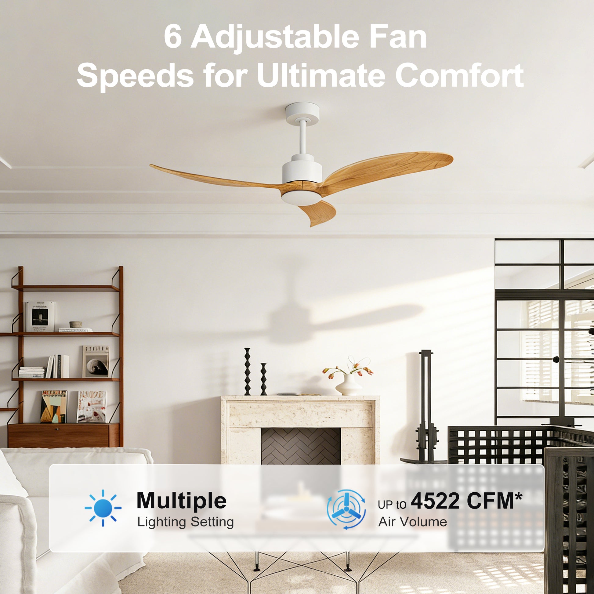 52" White & Natural Wood Ceiling Fan with Dimmable LED - view 15