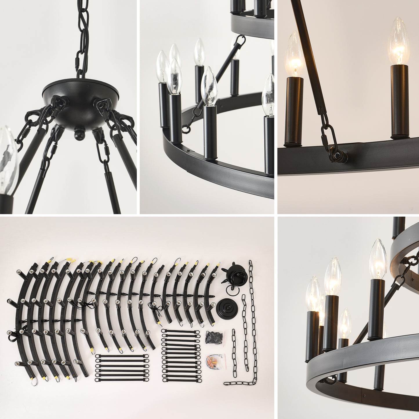 3-Tier Wagon Wheel Farmhouse Chandelier, 54-Light - view 10