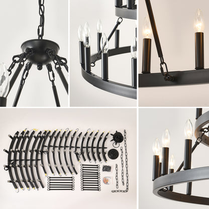 3-Tier Wagon Wheel Farmhouse Chandelier, 54-Light - view 10