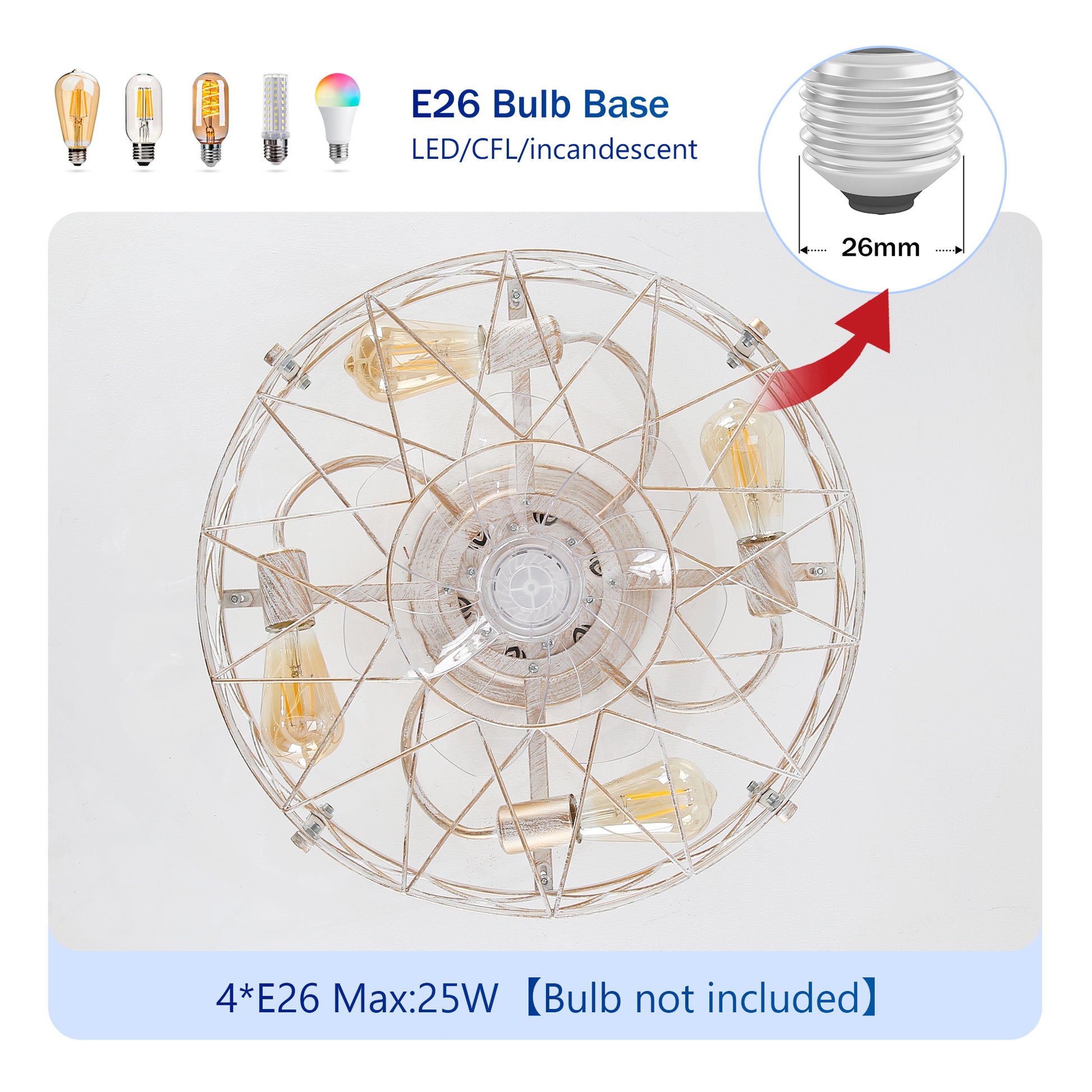 20" Matte White Caged Ceiling Fan with Remote - view 8