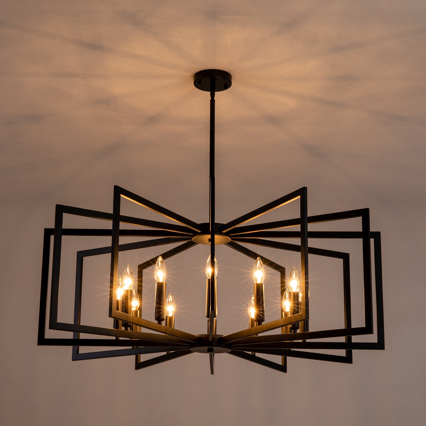 12-Light Matte Black Tiered Lantern Farmhouse Chandelier - view 11