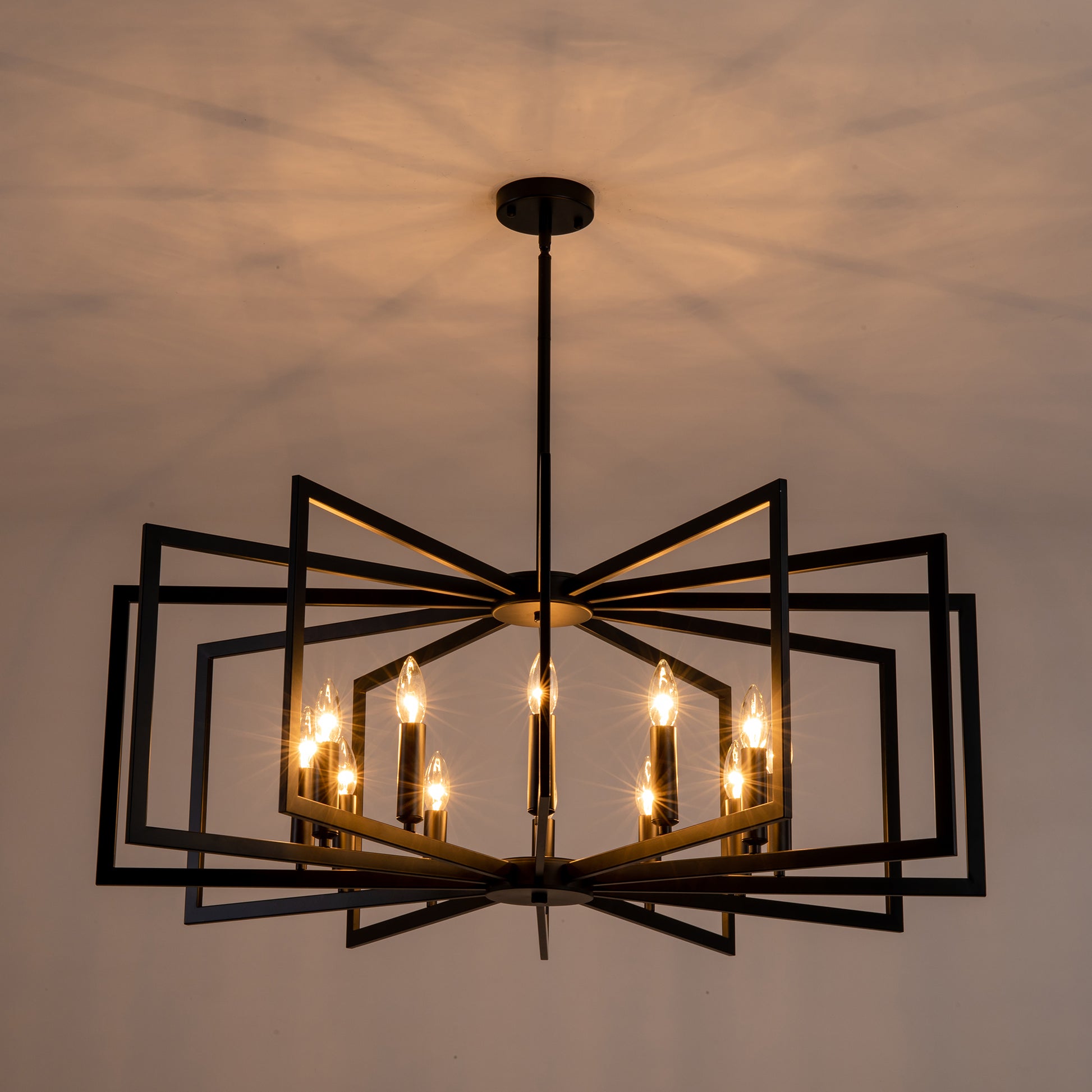 12-Light Matte Black Tiered Lantern Farmhouse Chandelier - view 11