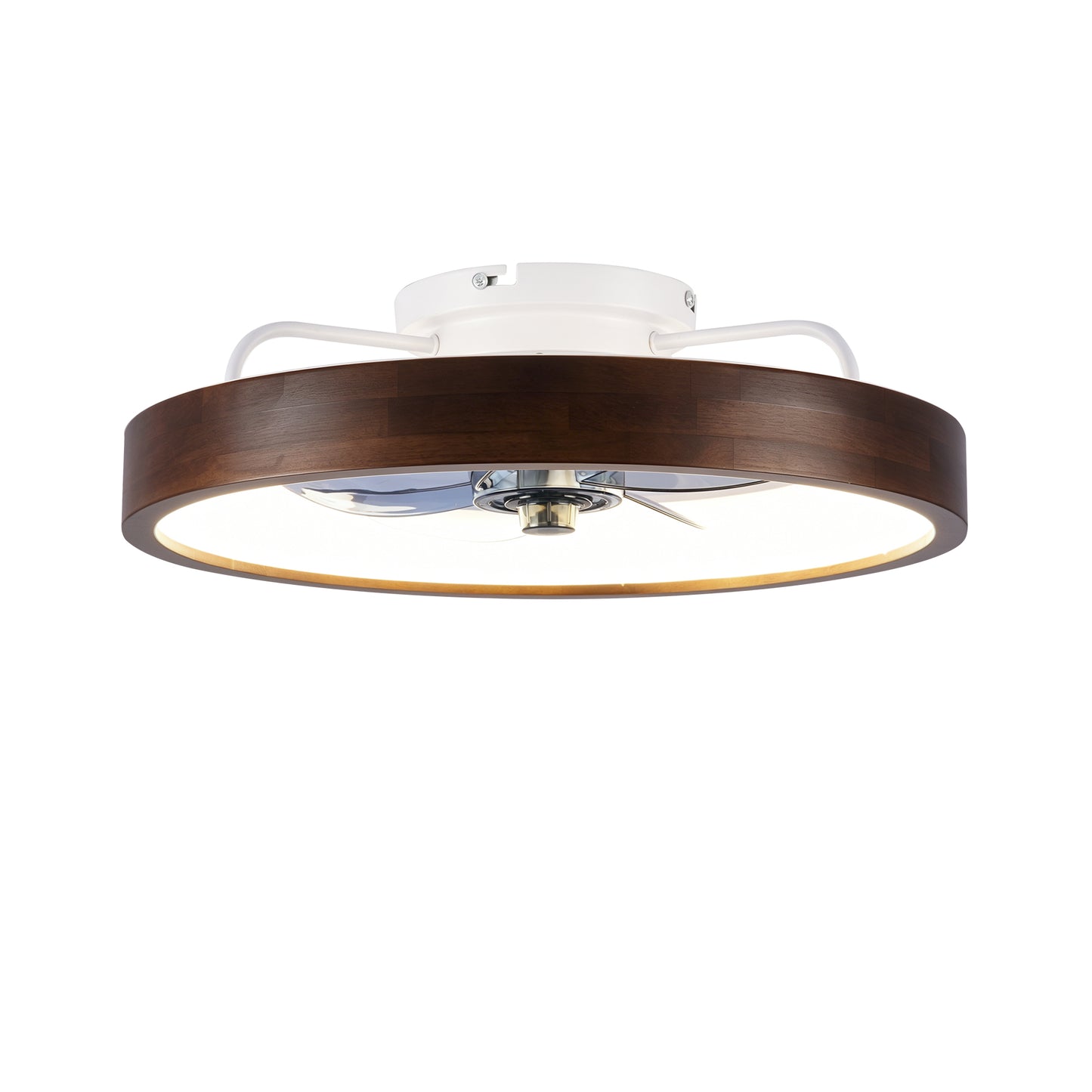 20" White & Wood Flush Mount Ceiling Fan with Dimmable LED - view 16