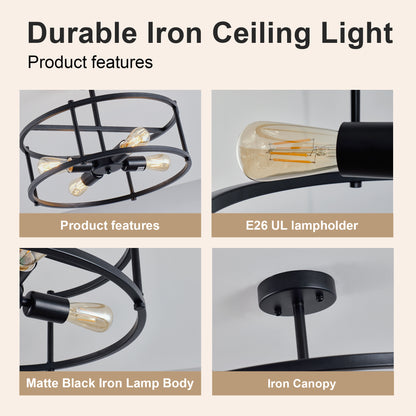4-Light Black Industrial Semi Flush Mount Chandelier - view 9