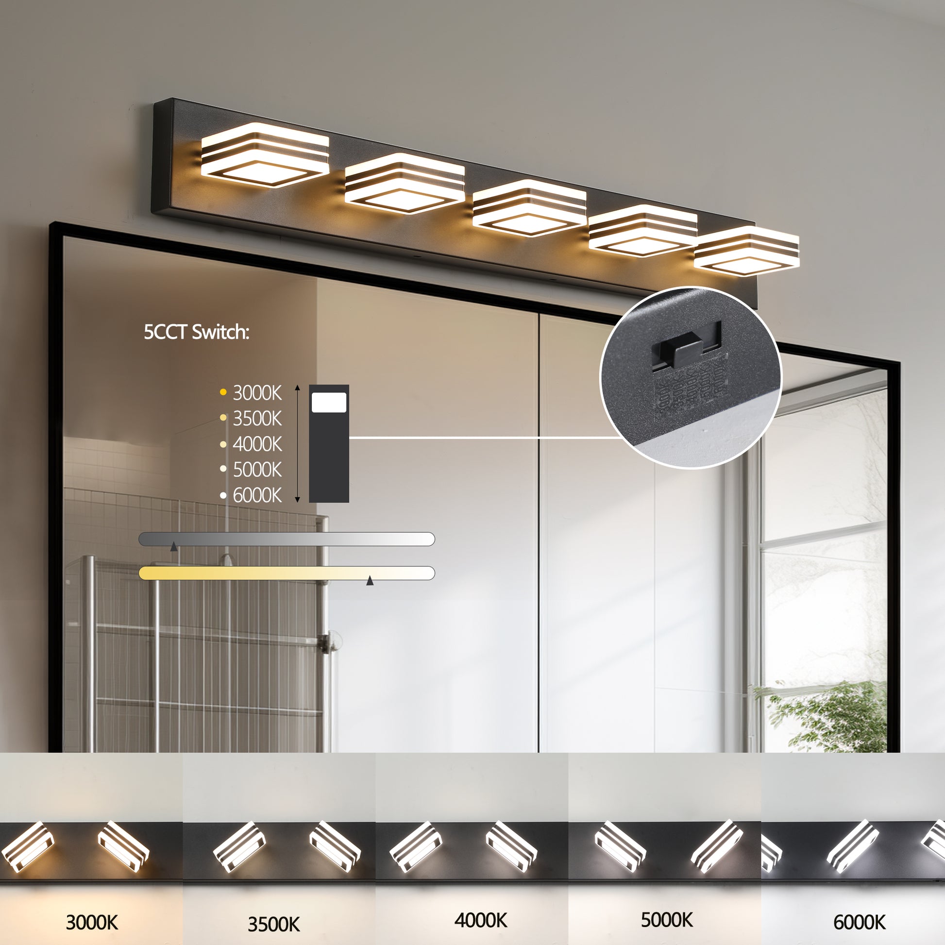 34" 5-Light Modern Black LED Vanity Light - view 6