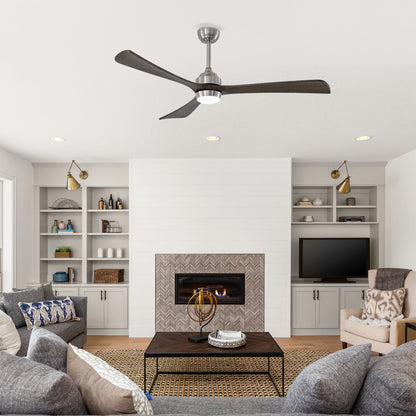 62" Satin Nickel Solid Wood Ceiling Fan with Light & Remote - view 3