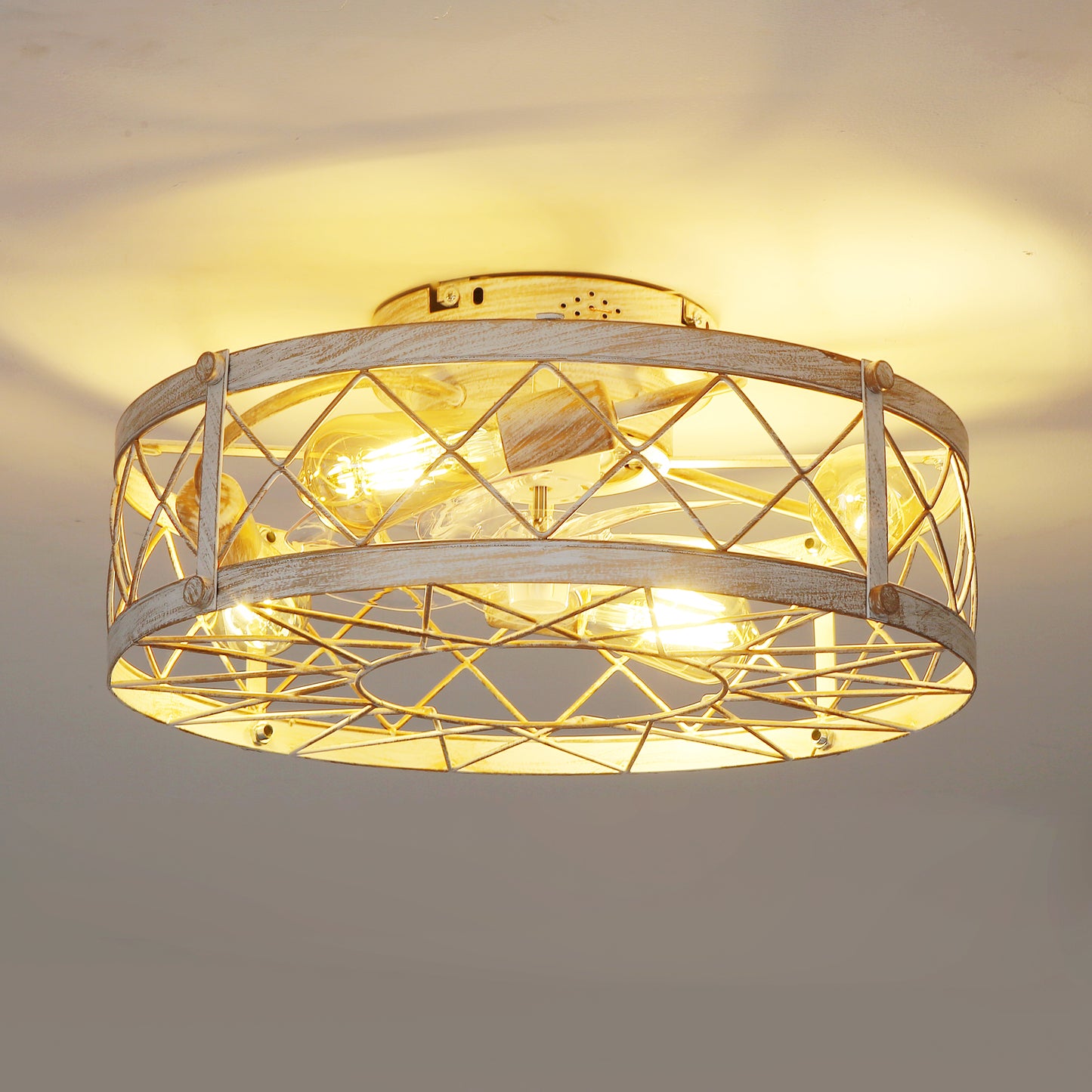 20" Matte White Caged Ceiling Fan with Remote - view 14