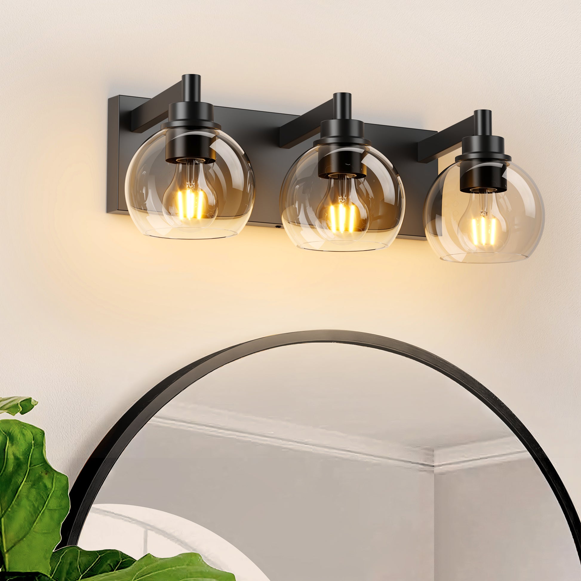 3-Light Matte Black Vanity Light with Clear Glass