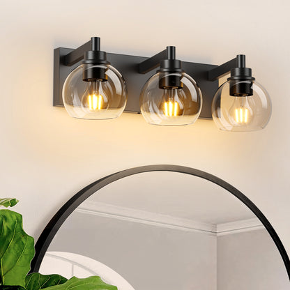 3-Light Matte Black Vanity Light with Clear Glass
