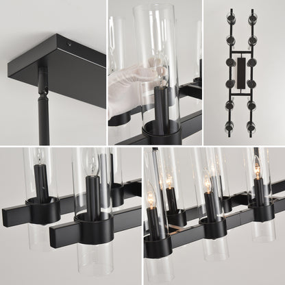 12-Light Black Linear Farmhouse Chandelier with Clear Glass - view 10