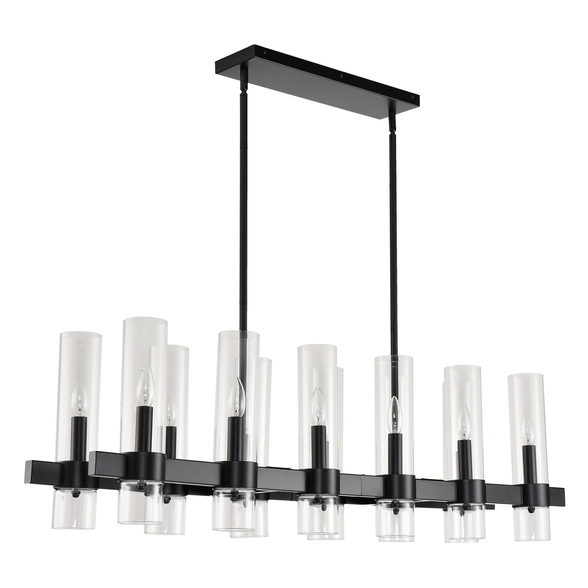 12-Light Black Linear Farmhouse Chandelier with Clear Glass - view 18