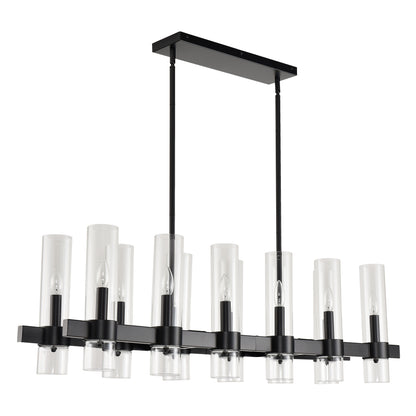 12-Light Black Linear Farmhouse Chandelier with Clear Glass - view 18