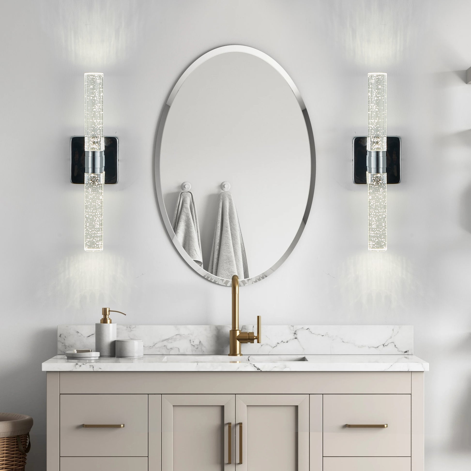 2-Light Chrome Bubble Crystal Wall Light, 17"H - view 5