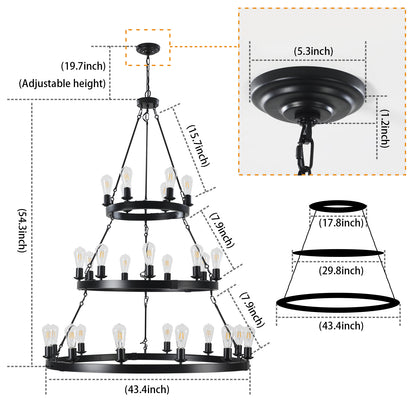 45" 3-Tier Black Industrial Pendant Light, 27-Light - view 8