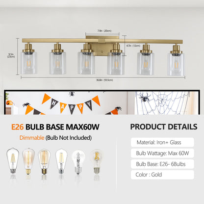 37" 6-Light Gold Vanity Light with Clear Glass - view 8