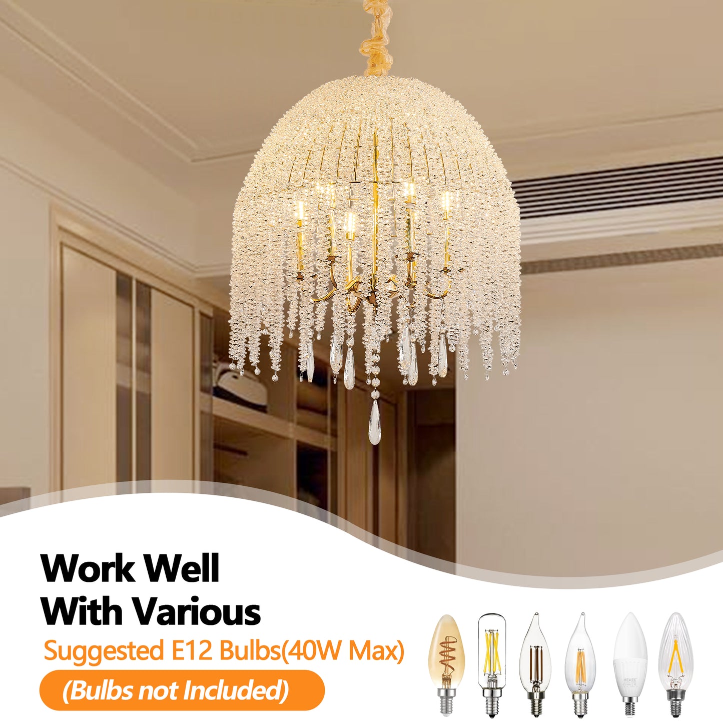 20" 6-Light Gold Crystal Waterfall Chandelier - view 5