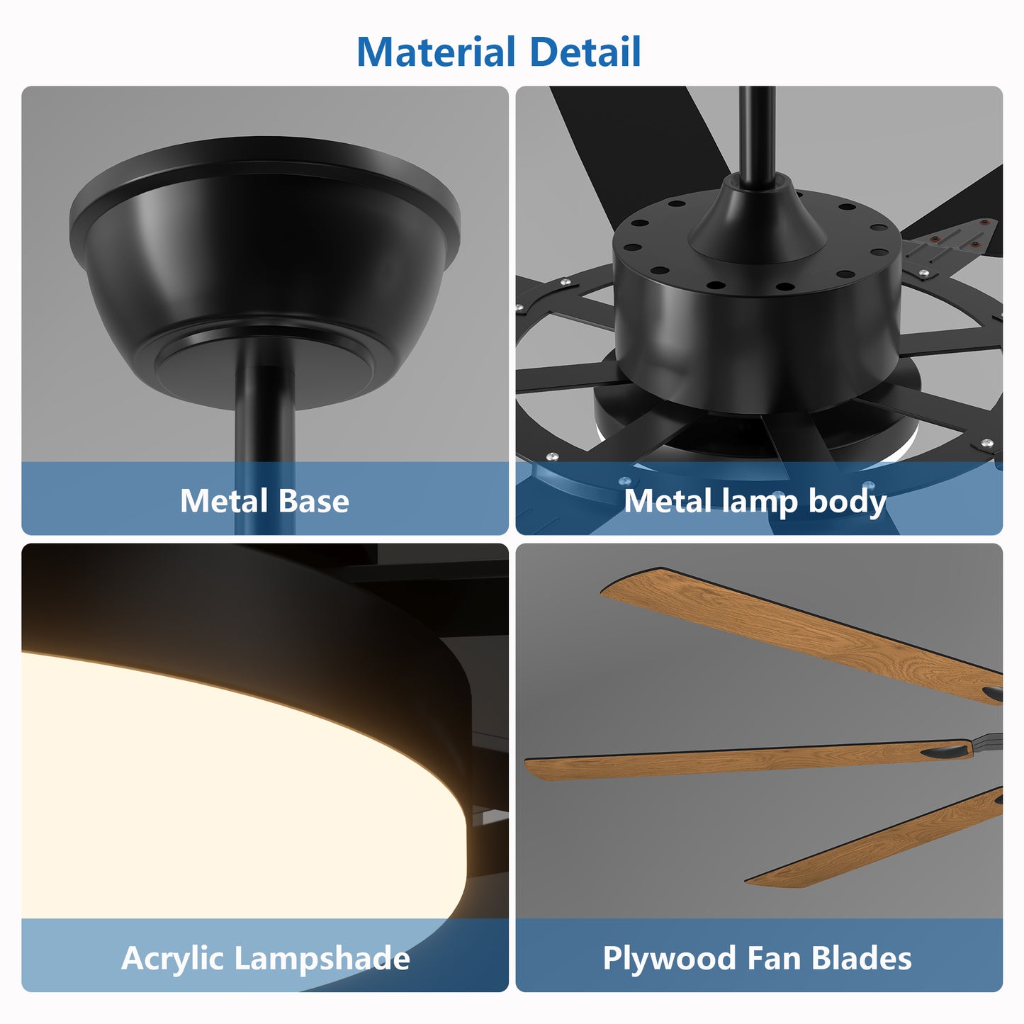 72" Black 8-Blade Indoor Outdoor Ceiling Fan - view 7