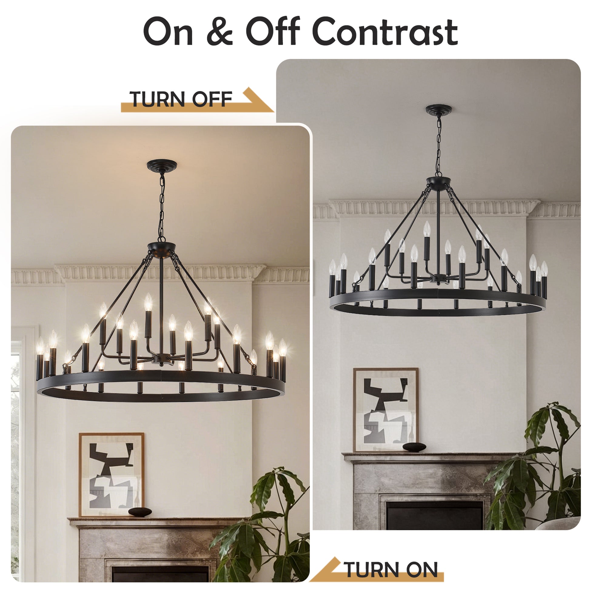 40" 2-Tier Wagon Wheel Farmhouse Chandelier, 22-Light - view 7
