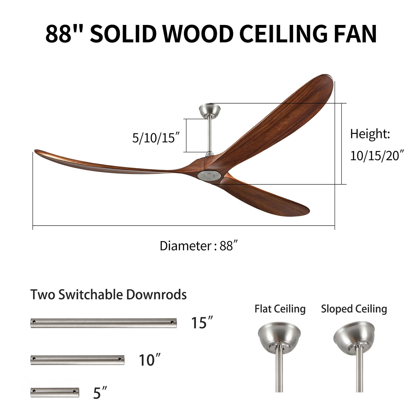 88" Nickel Solid Wood Ceiling Fan with Remote - view 6